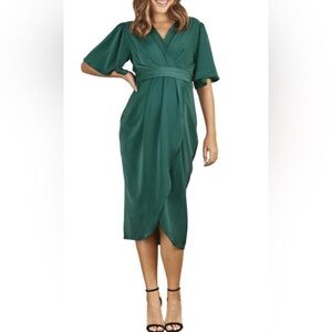 Angel Maternity NOEMY MIDI MATERNITY/NURSING WRAP DRESS IN GREEN Small